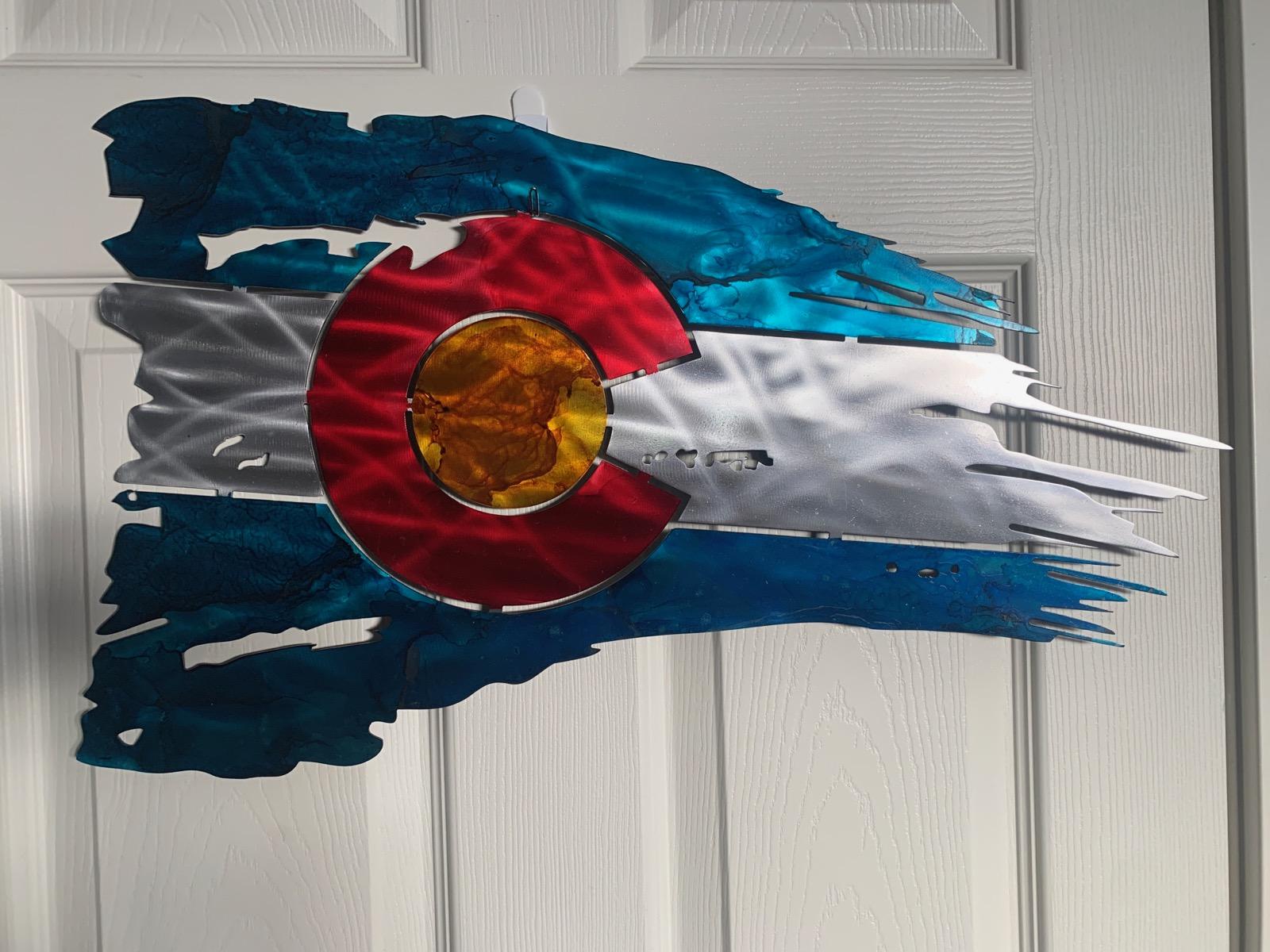 Store Tattered Colorado Flag Metal Art